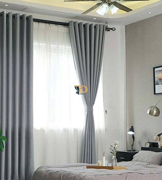 Rèm vải chống nắng màu xám trắng